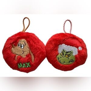 3” Red Grinch and Max Plush Ornaments